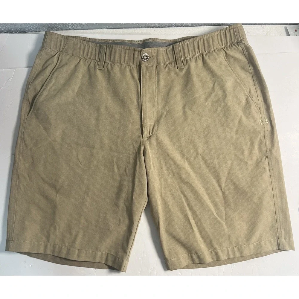 Under Armour Mens Golf Shorts Heat Gear Loose Khaki Sz 38 Active Stretch